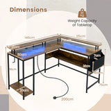 L-Shaped Gaming Desk with LED Lights and Power Outlets-Rustic Brown