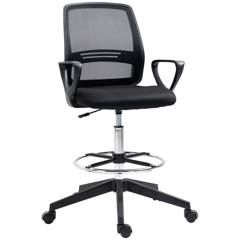 Vinsetto Ergonomic Mesh Back Draughtsman Chair, Tall Standing Desk Chair with Adjustable Height and Footrest 360 Swivel, Black
