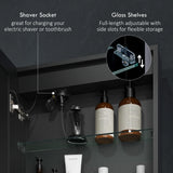HOMCOM Bathroom Mirror Cabinet with LED Lights and Shaver Socket, 500 x 700 mm Wall Mounted Bathroom Cabinet with Mirror, Demister Pad, Dimmer, 3 Colours, Medicine Cabinet, Black