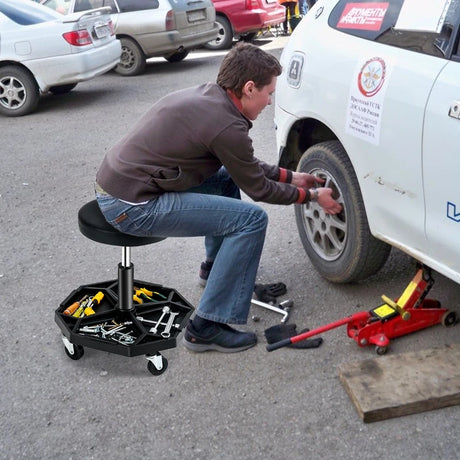 330 LBS Capacity Pneumatic Rolling Mechanic Stool with Padded Seat-Black