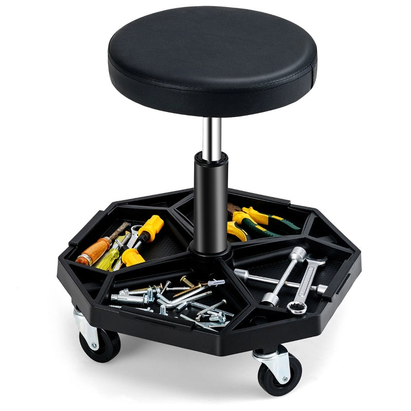330 LBS Capacity Pneumatic Rolling Mechanic Stool with Padded Seat-Black