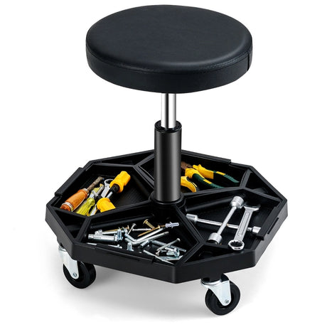 330 LBS Capacity Pneumatic Rolling Mechanic Stool with Padded Seat-Black