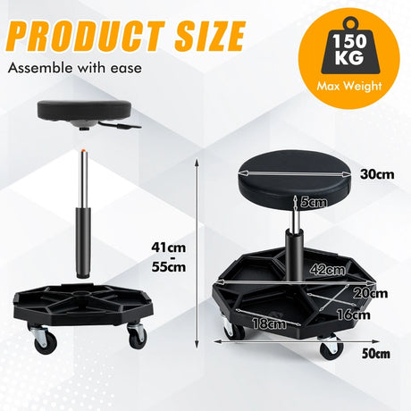 330 LBS Capacity Pneumatic Rolling Mechanic Stool with Padded Seat-Black