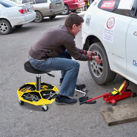 330 LBS Capacity Pneumatic Rolling Mechanic Stool with Padded Seat-Yellow