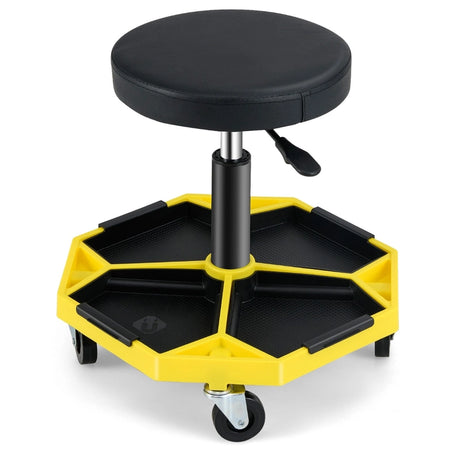 330 LBS Capacity Pneumatic Rolling Mechanic Stool with Padded Seat-Yellow