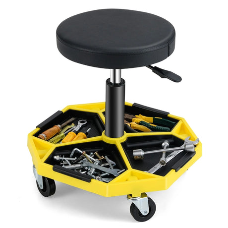 330 LBS Capacity Pneumatic Rolling Mechanic Stool with Padded Seat-Yellow