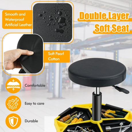 330 LBS Capacity Pneumatic Rolling Mechanic Stool with Padded Seat-Yellow