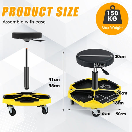 330 LBS Capacity Pneumatic Rolling Mechanic Stool with Padded Seat-Yellow