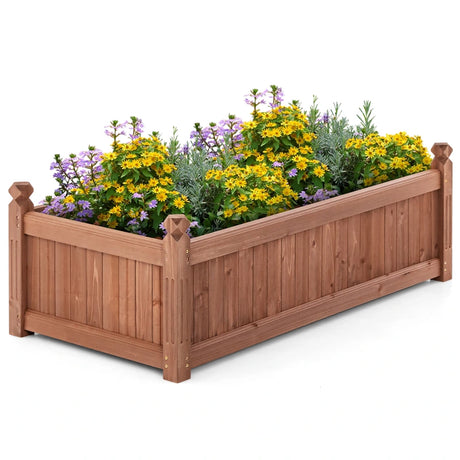 46 x 24 x 16 Inch Rectangular Planter Box with Drainage Holes for Backyard Garden Lawn-Brown