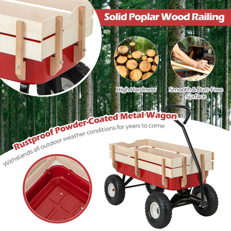 Garden Cart with Wood Railing for Farm Garden Orchard Camping