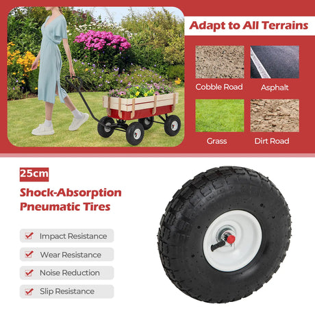 Garden Cart with Wood Railing for Farm Garden Orchard Camping