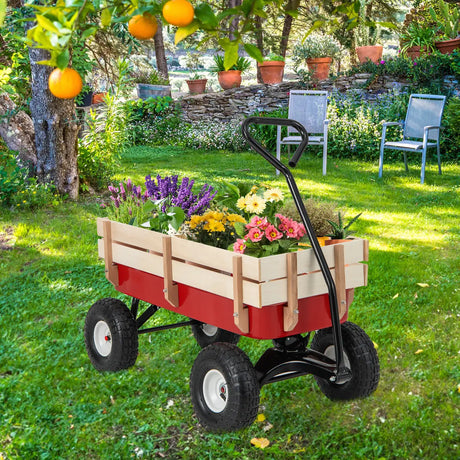 Garden Cart with Wood Railing for Farm Garden Orchard Camping