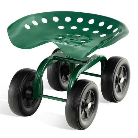 Garden Rolling Workseat with 360Swivel Seat and Adjustable Height-Green