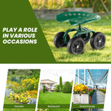 Garden Rolling Workseat with 360Swivel Seat and Adjustable Height-Green