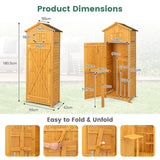 71 Inch Tall Garden Tool Storage Cabinet with Lockable Doors and Foldable Table-Natural