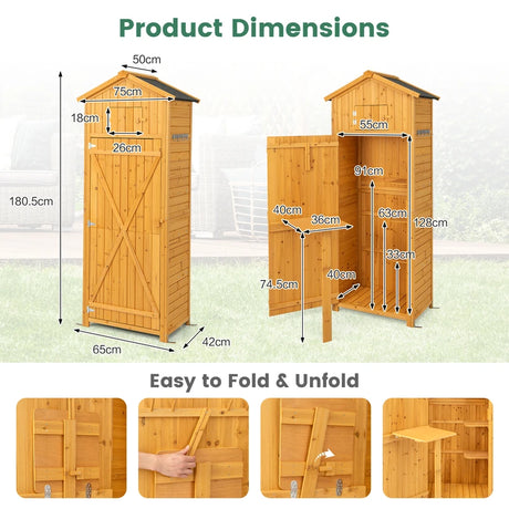 71 Inch Tall Garden Tool Storage Cabinet with Lockable Doors and Foldable Table-Natural