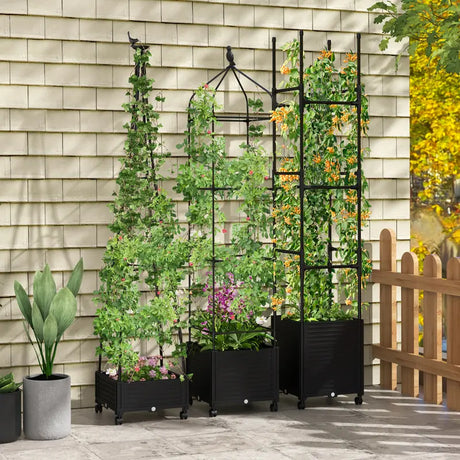 Garden Obelisk Trellis with Self-Drainage System for Climbing Plants-Black