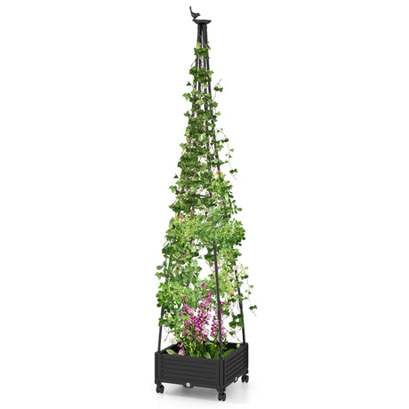 Garden Obelisk Trellis with Self-Drainage System for Climbing Plants-Black