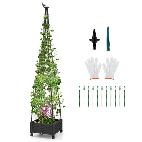 Garden Obelisk Trellis with Self-Drainage System for Climbing Plants-Black