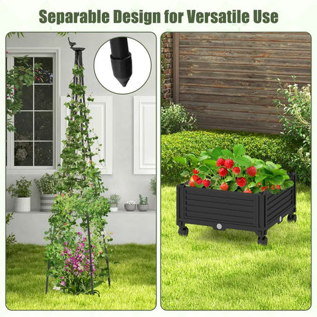 Garden Obelisk Trellis with Self-Drainage System for Climbing Plants-Black