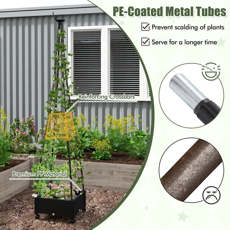 Garden Obelisk Trellis with Self-Drainage System for Climbing Plants-Black