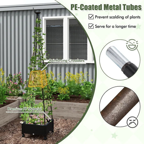 Garden Obelisk Trellis with Self-Drainage System for Climbing Plants-Black