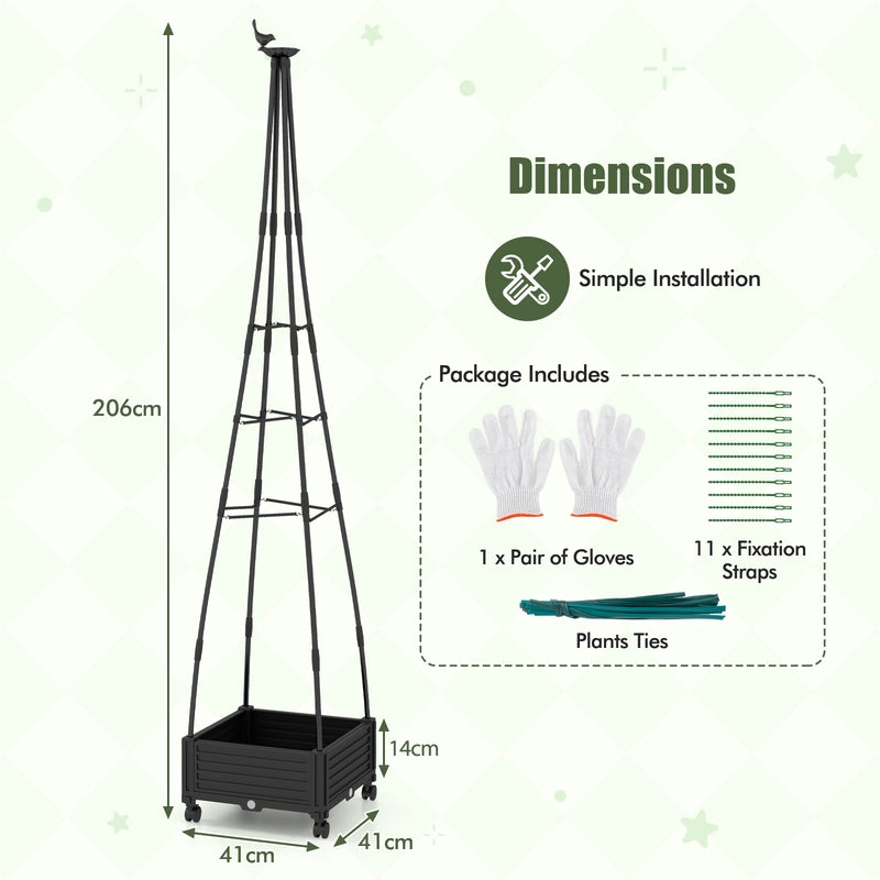 Garden Obelisk Trellis with Self-Drainage System for Climbing Plants-Black
