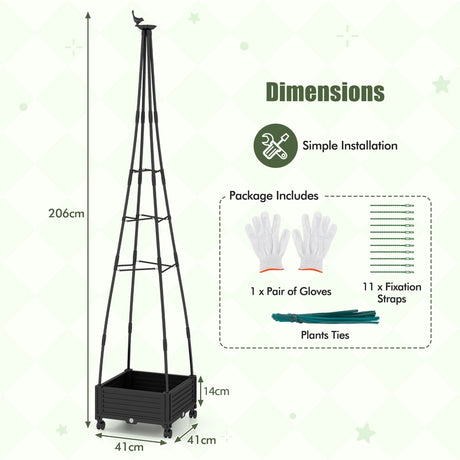 Garden Obelisk Trellis with Self-Drainage System for Climbing Plants-Black