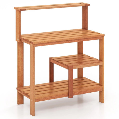 Outdoor Garden Potting Wood Planting Workstation with Open Shelves