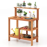 Outdoor Garden Potting Wood Planting Workstation with Open Shelves