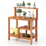 Outdoor Garden Potting Wood Planting Workstation with Open Shelves
