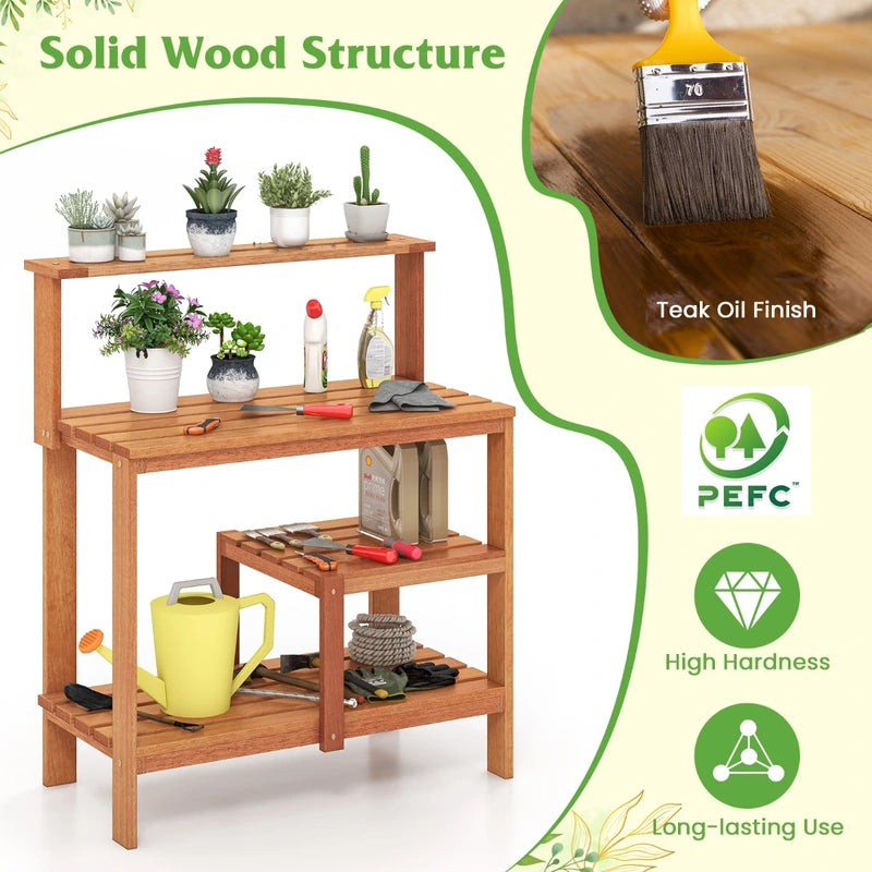 Outdoor Garden Potting Wood Planting Workstation with Open Shelves