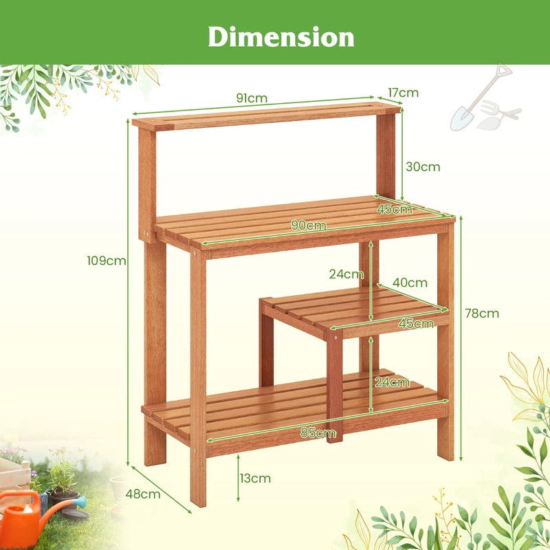 Outdoor Garden Potting Wood Planting Workstation with Open Shelves