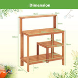 Outdoor Garden Potting Wood Planting Workstation with Open Shelves