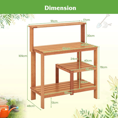 Outdoor Garden Potting Wood Planting Workstation with Open Shelves