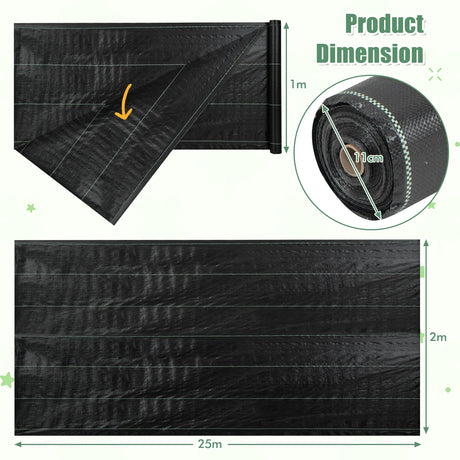 Garden Weed Barrier Fabric PP Weed Control Fabric with Guide Line-3.5 Oz 2 x 25 m