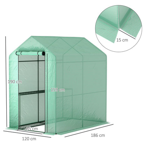 Outsunny 120 x 186cm Walk-In Greenhouse, with Shelves - Green