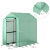 Outsunny 120 x 186cm Walk-In Greenhouse, with Shelves - Green