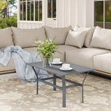 Outsunny Metal Garden Coffee Table, Rectangular Outdoor Side Table with Slatted Tabletop, Foot Pads for Outside, Garden, Balcony, Porch, 91.5 x 55 x 45cm, Dark Grey