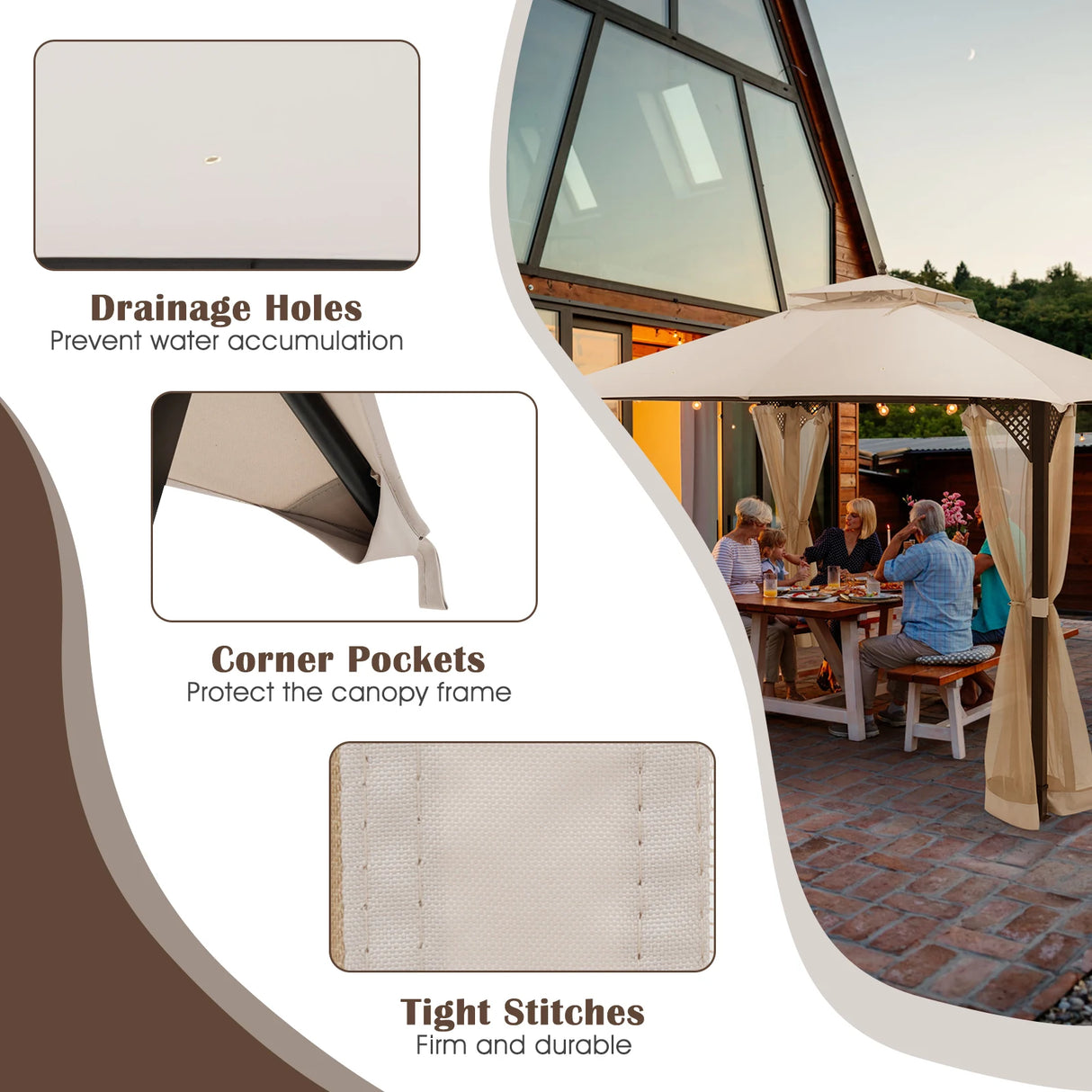 10 x 12 Feet Gazebo Replacement Top with Air Vent and Drainage Holes-Beige