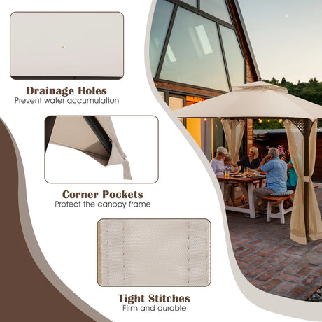 10 x 12 Feet Gazebo Replacement Top with Air Vent and Drainage Holes-Beige