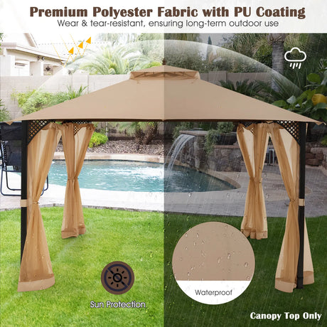 10 x 12 Feet Gazebo Replacement Top with Air Vent and Drainage Holes-Brown
