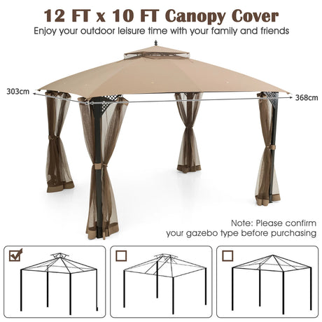 10 x 12 Feet Gazebo Replacement Top with Air Vent and Drainage Holes-Brown
