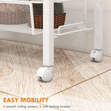 HOMCOM 3-Tier Kitchen Cart with 3 Steel Wire Baskets - White