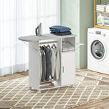 HOMCOM Rolling Ironing Board Cabinet, Foldable Ironing Station with Storage, Wheels for Home, Laundry Room, White
