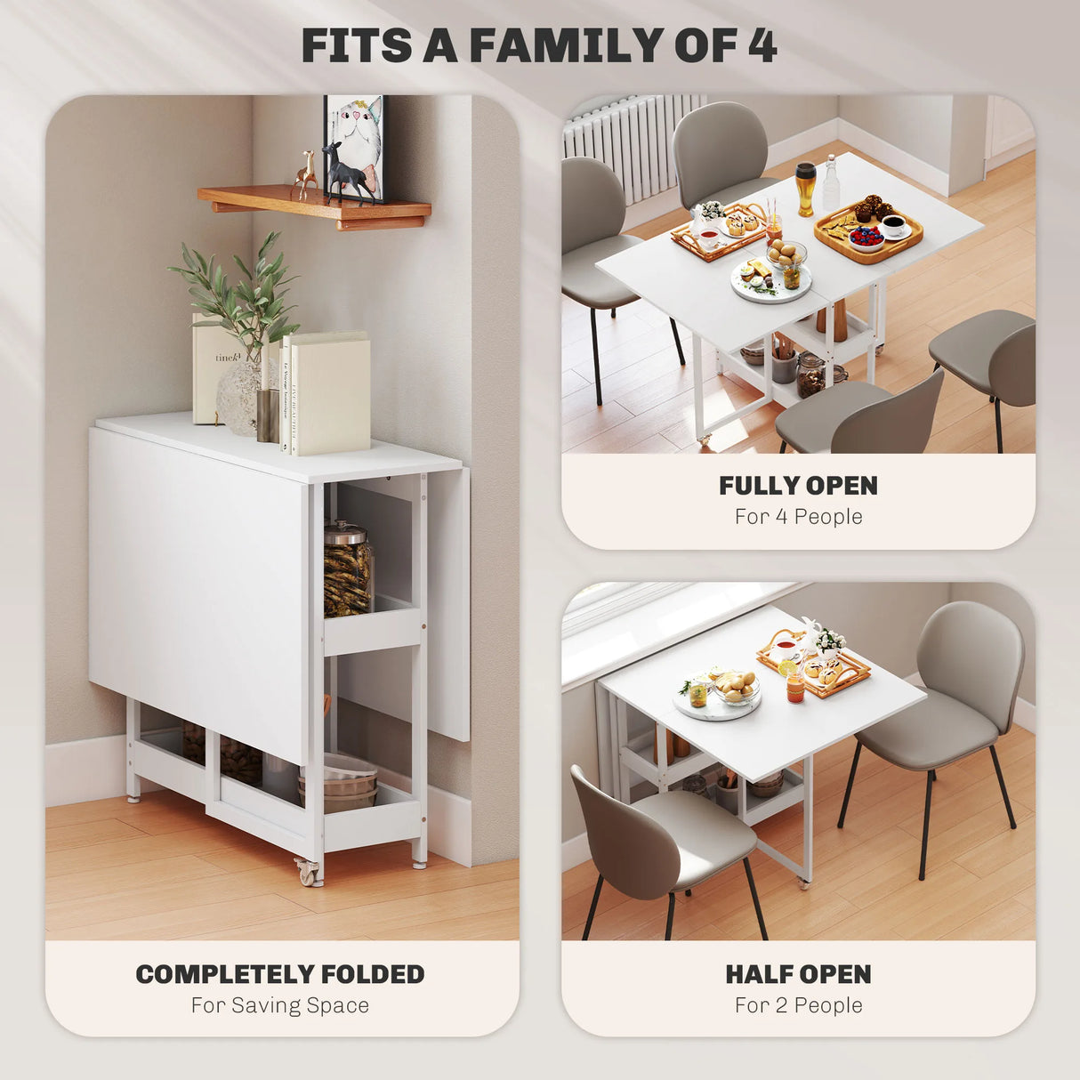 HOMCOM Four-Person Drop Leaf Table - White