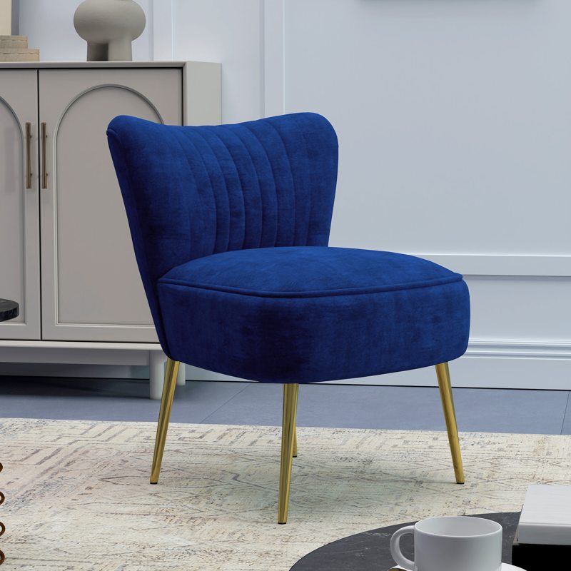 HOMCOM Velvet-Feel Tub Accent Chair - Dark Blue