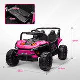 AIYAPLAY 12V Battery Powered Ride on Truck w/ Remote, Four Suspension Wheels, Horn, Lights, Music, USB, for Ages 3-5 Years, Pink