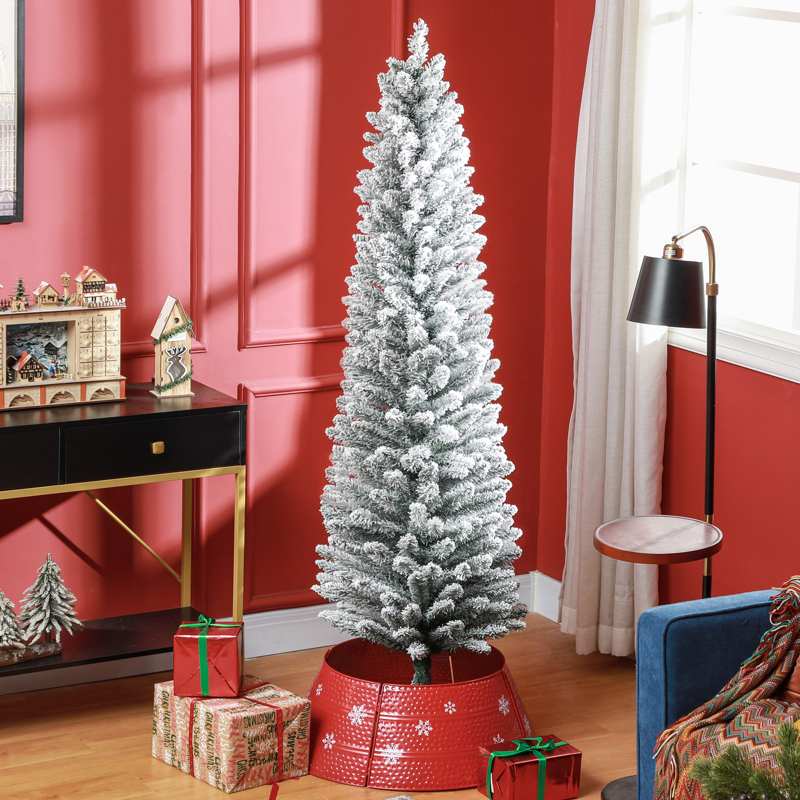 HOMCOM 6ft Artificial Snowy Pencil Christmas Tree - White