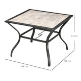 Outsunny 94 x 94 cm Garden Table with Parasol Hole, Outdoor Dining Table for 4, Square Patio Table with Stone-Grain Effect PC Board Top for Patio, Garden, Grey